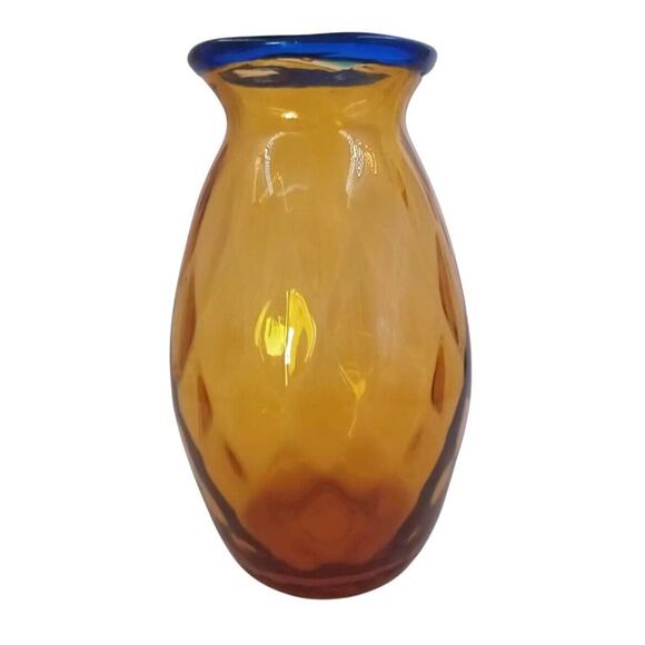 Blenko Vase Optic Glass Wheat Cobalt Vintage Possibly Hank Adams 10.5 X 5.5 X 4 - Picture 1 of 12